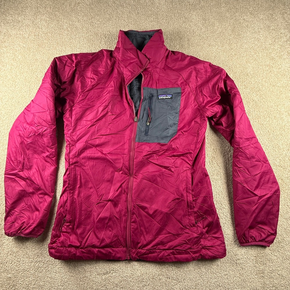 Patagonia Reversible Full Zip Jacket Magenta Grey Quilted Puffer Womens Medium